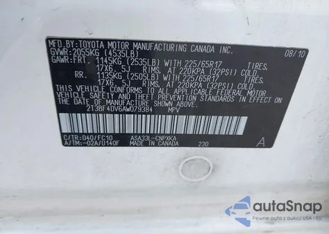 2010 Toyota Rav4 from USA, damaged, VIN 2T3BF4DV6AW079384